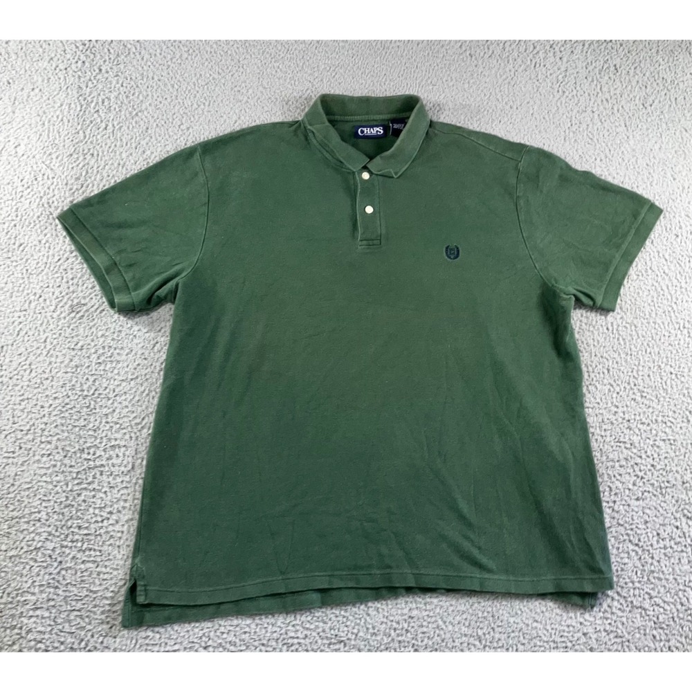 VTG Chaps Polo Shirt Men XXL Green Short Sleeve Pique Crest Logo Cotton Blend